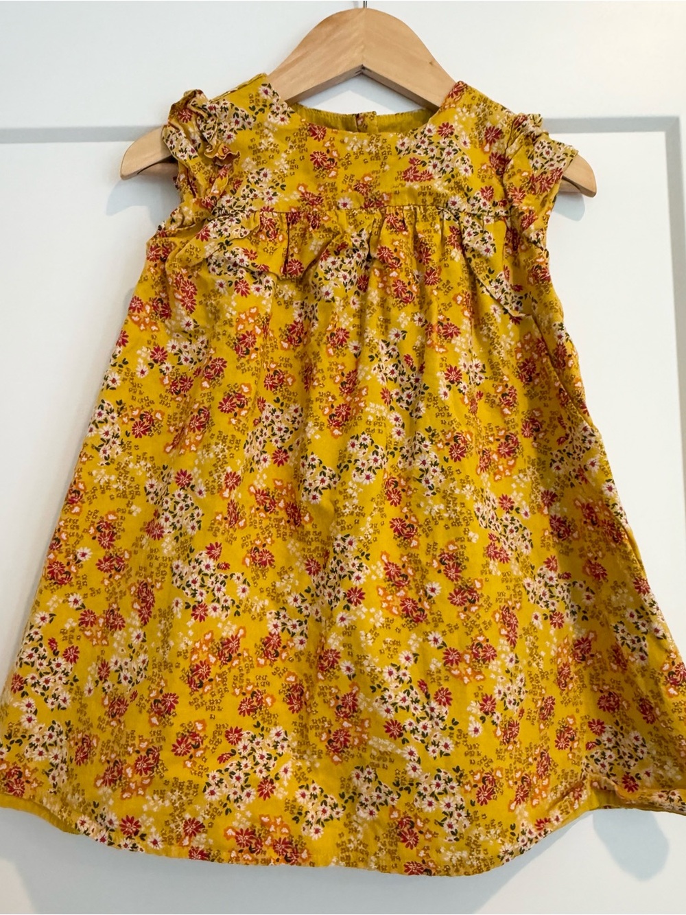 GAP Yellow Floral Ruffle-Shoulder Dress